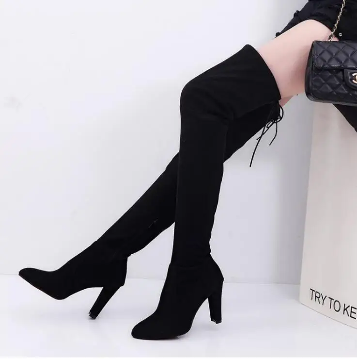 Por Effgt V287 Zapatos La Mujer Nueva Invierno Rodilla De gris Edición Encima Botas rojo Negro Tacón Cómodas Alto Largos 2019 wxWtnxAB