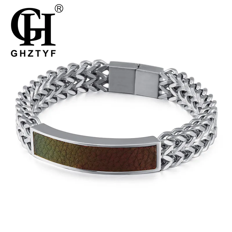 

GHZTYF Men's Stainless Steel Chain Bracelet For Men Double Floor Steel's Chains Link Punk Rock Bracelets Pulseira