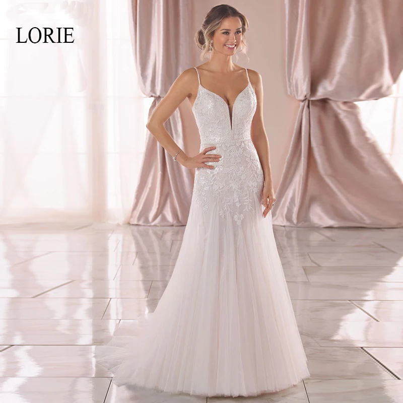 

LORIE Mermaid Wedding Dress High Quality Appliques Lace with Tulle Bride Dresses Backless Wedding Gowns Custom vestido de noiva