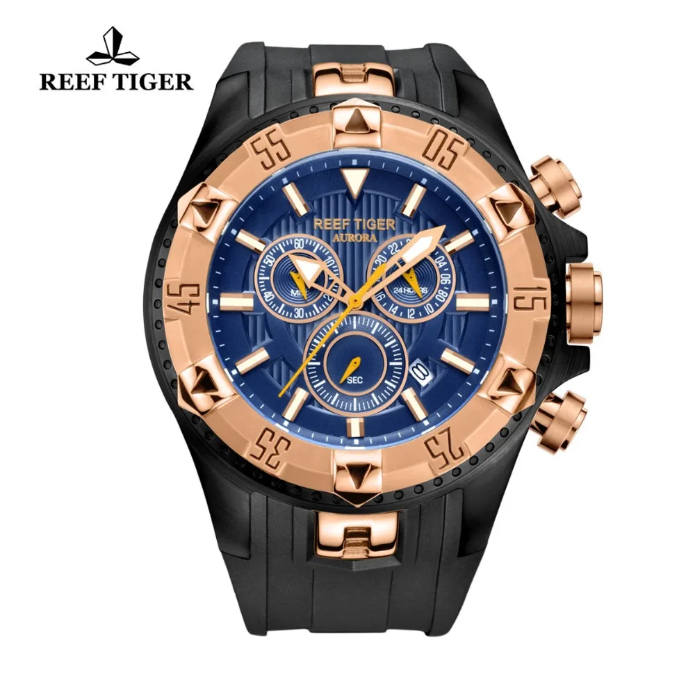 Риф Тигр/RT мужские спортивные часы кварцевые часы с хронографом и датой большой циферблат Супер Светящиеся Стальные дизайнерские часы RGA303