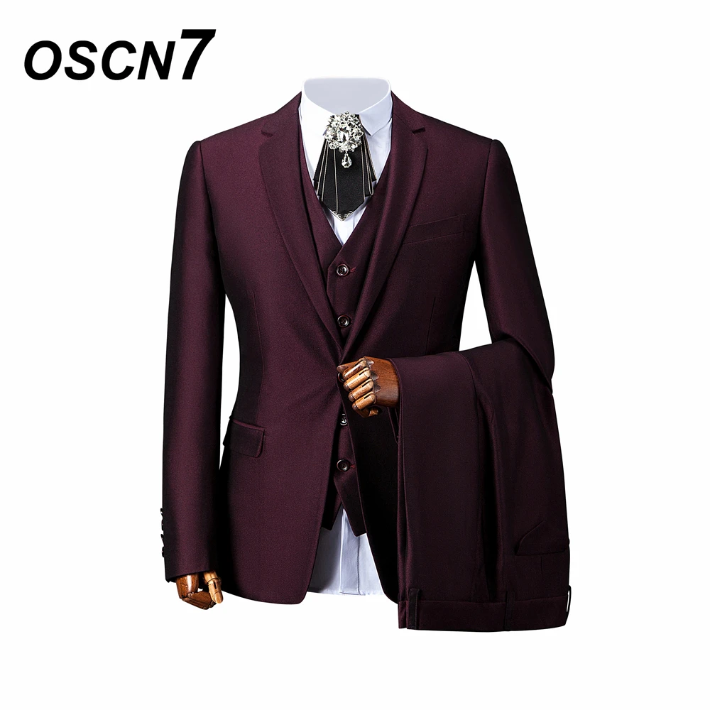 OSCN7 фиолетовый портной костюмы для мужчин 3 шт. Свадебный джентльмен на заказ