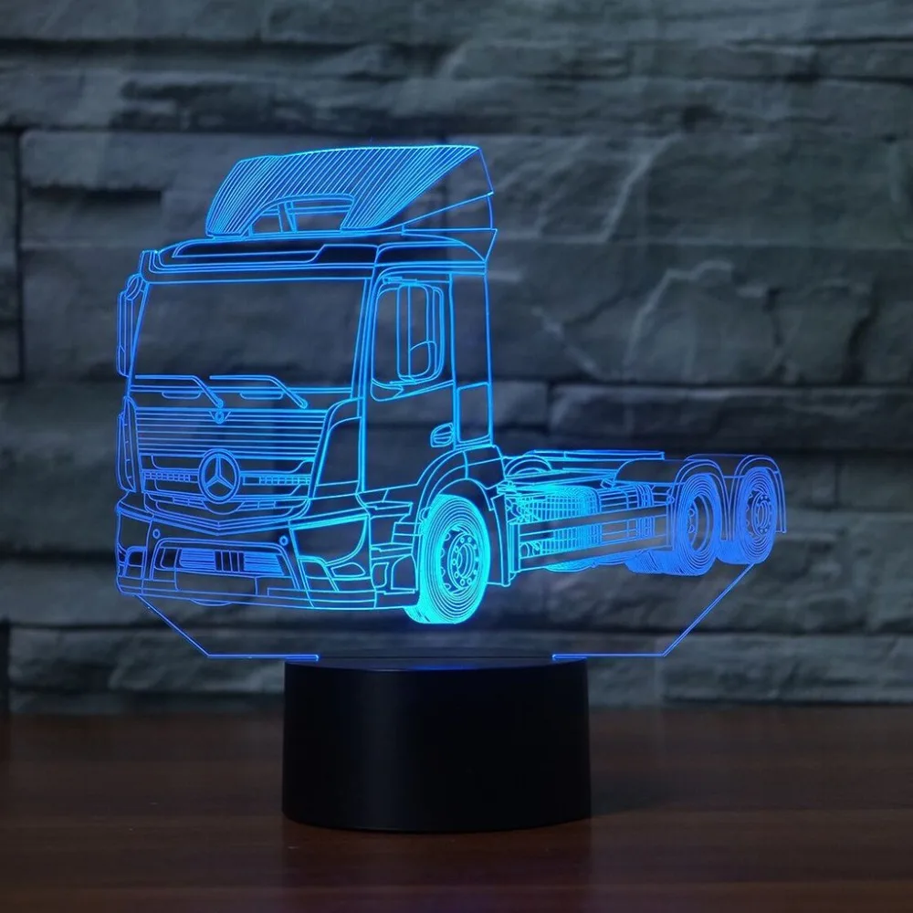 7 цветов, меняющая форму грузовика, 3D светодиодный настольный светильник, светильник для спальни, украшение для спальни, освещение для сна, для любителей автомобилей, подарок, ночник