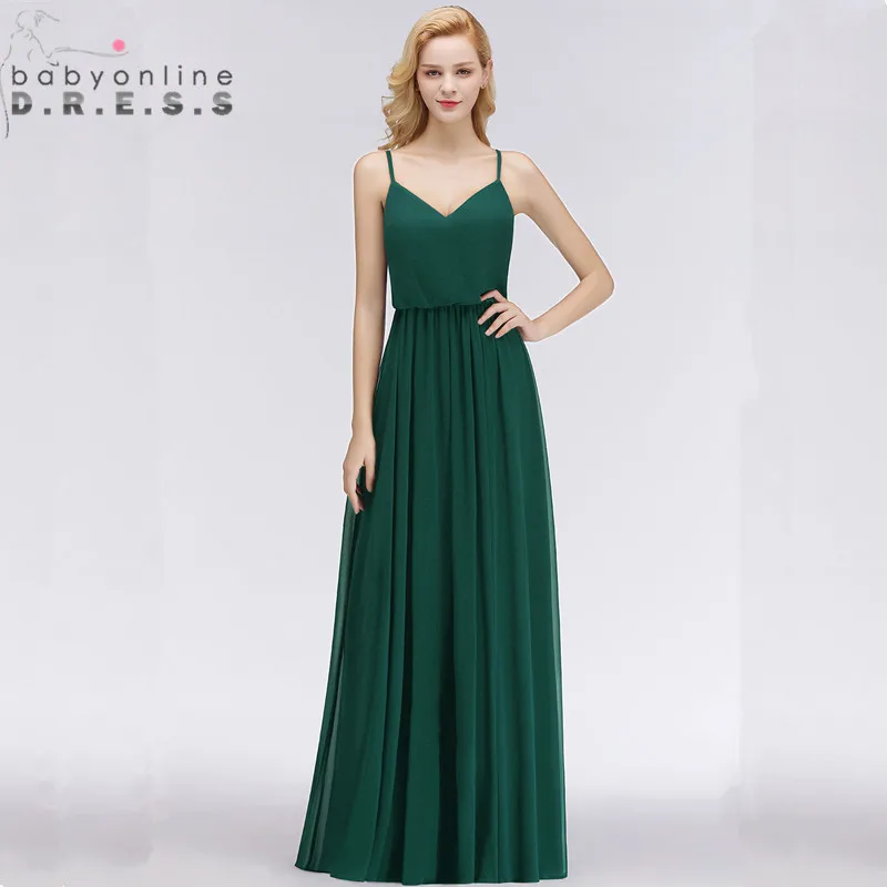 

New Arrival Sexy V Neck Sleeveless Draped Evening Dresses Long Spaghetti Strap Simple Evening Gown Robe de Soiree Longue