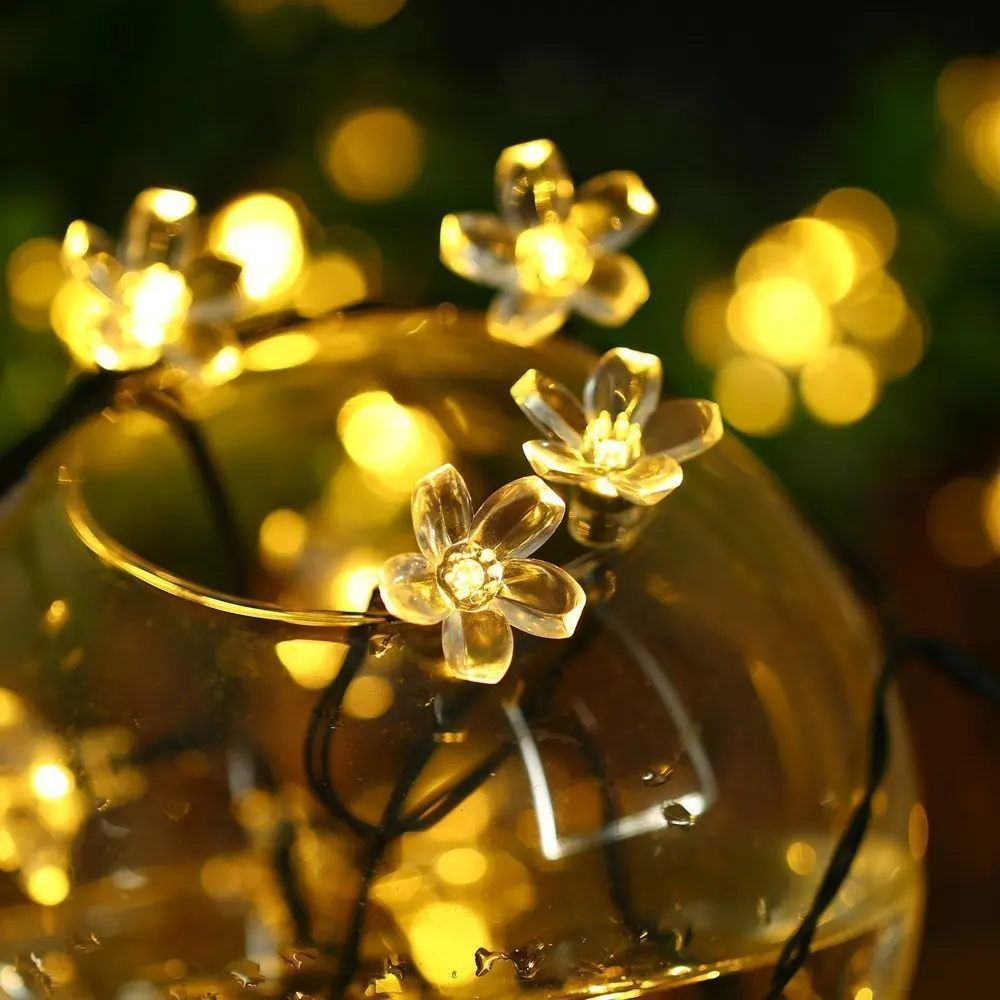 Персиковый Цветок светодиодная Солнечная лампа струны светильник 5 м 7 м Открытый водонепроницаемый декоративный светильник ing XAMS Fariy Рождественский светильник s сад