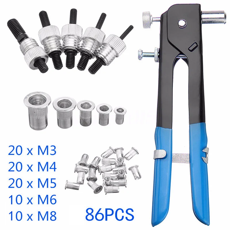 86 шт. комплект гайки заклепочная закладная деталь инструмент гайка m3/m4/m5/m6/M8 клепальщик ремонт инструментов для автомобиля трейлеры здание