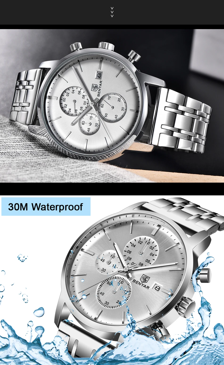 BENYAR мужские часы повседневные модные водонепроницаемые часы мужские лучшие брендовые Новые Роскошные Кварцевые наручные часы с хронографом zegarek meski
