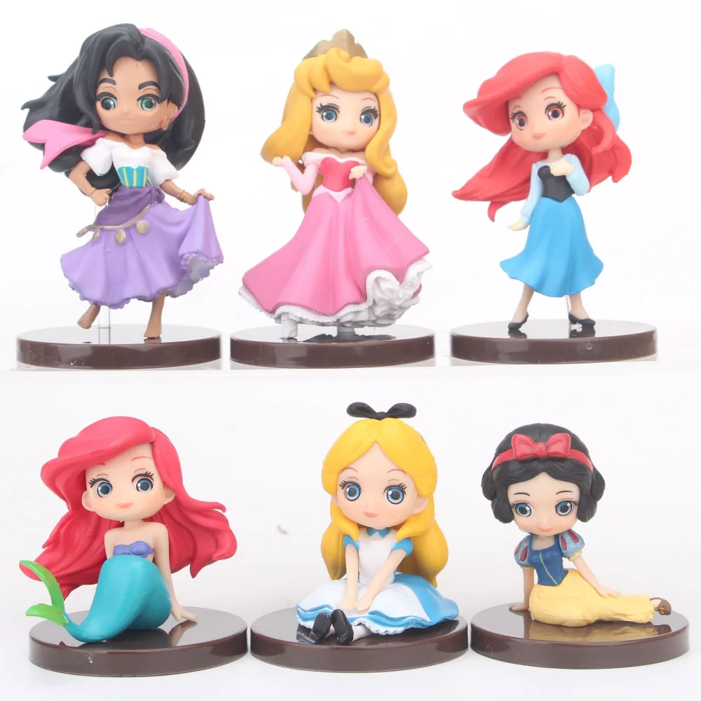 

6pcs/lot 8cm Q Posket Characters Princess Snow White The Little Mermaid Doll QPosket PVC Figure Model Toys Doll