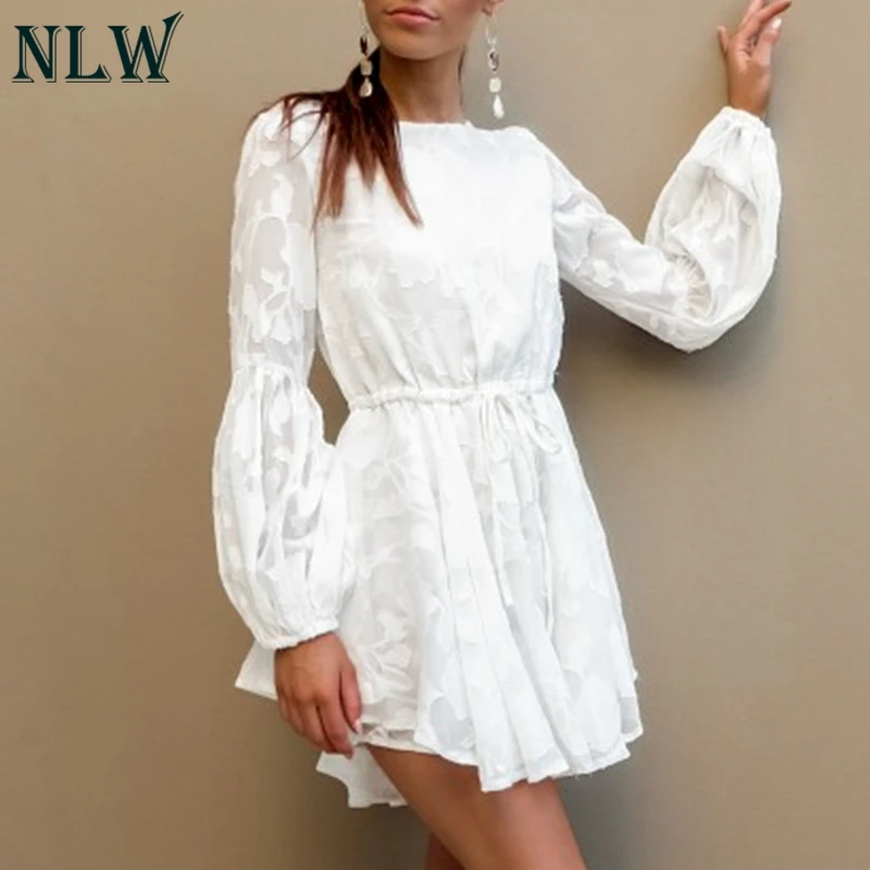 NLW фонарь длинный рукав платье для женщин 2019 Зима Короткие прозрачные сетчатые