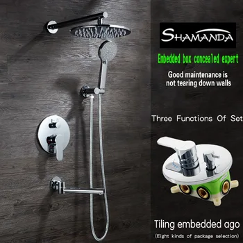 

Free Shipping Concealed Brass Round Three Functions Embedded Box Mixer Valve Shower Set with Various Styles Shower Head,Spout