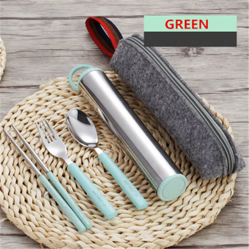 

3pcs/Set Stainless Steel Picnic Cutlery Set Western Food Dinnerware Set With Wheat Fiber Handle Portable Kitchen Tableware Set
