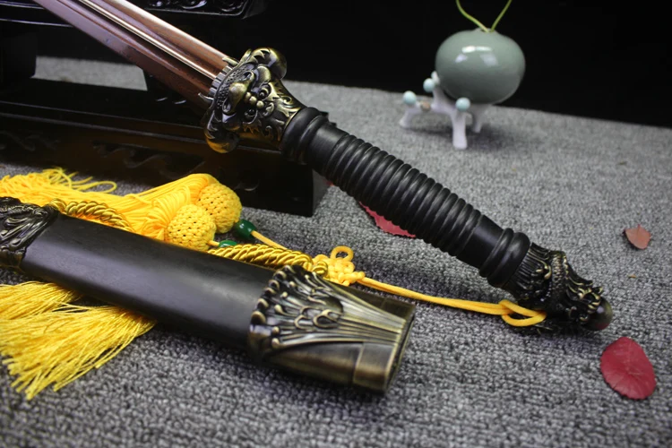 WUSHU Sword Chinese KungFu Sword Double Edge Sharp Red Folded Damascus Steel Blade A Mythical Ferocious Animal