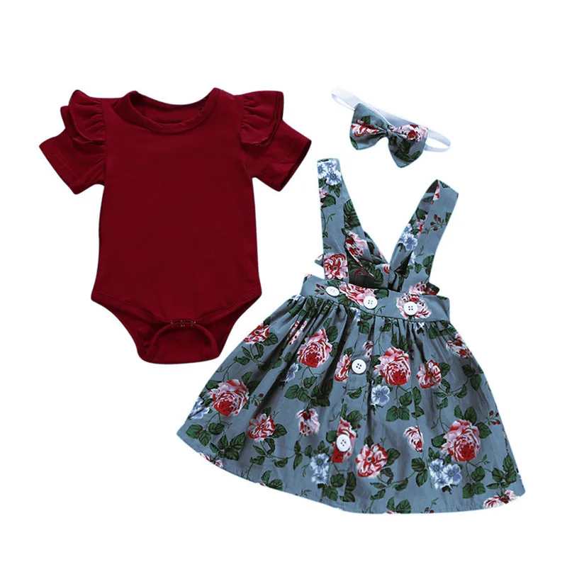 UK Infant Baby Toddler Girls Jumpsuit Romper Braces Skirt Headband Outfits New