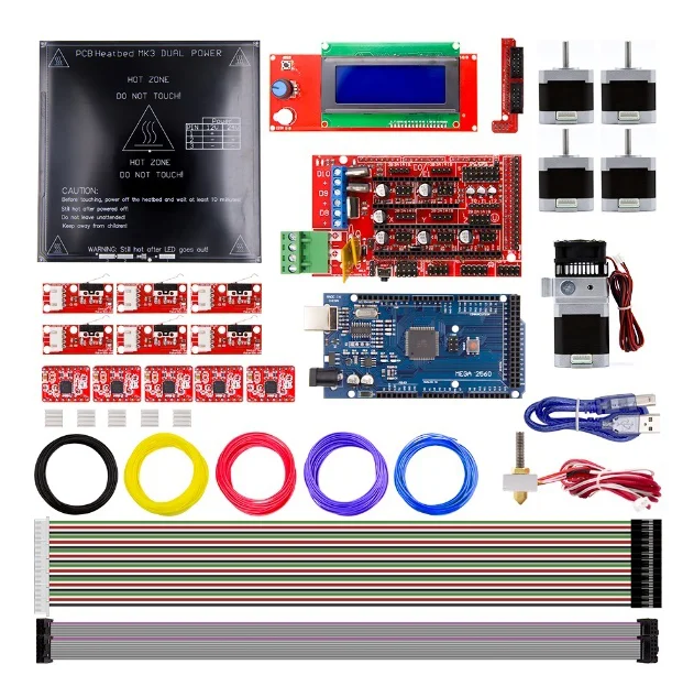 3d принтер DIY комплект RAMPS 1,4+ Mega 2560+ A4988+ мотор+ LCD2004+ MK3 heatкровать+ концевой ограничитель+ MK8 экструдер RepRap+ PLA 1,75 комплект накаливания