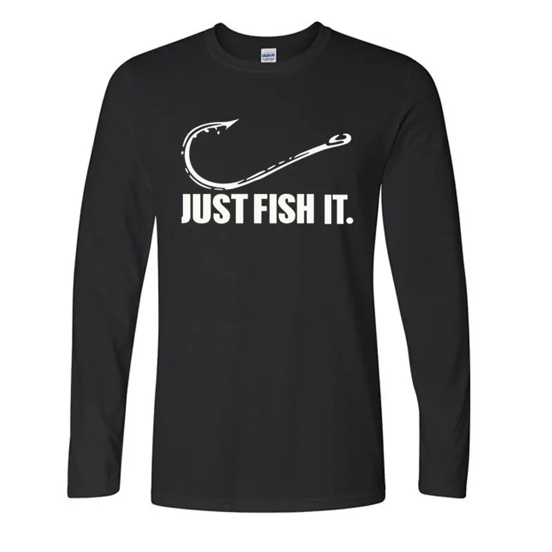 

2019 New Love Fishing TShirt Fashion Men Just Fish It Funny Fishing Angler Hook Bait&Tackle Preshrunk Cotton Long Sleeve T shirt