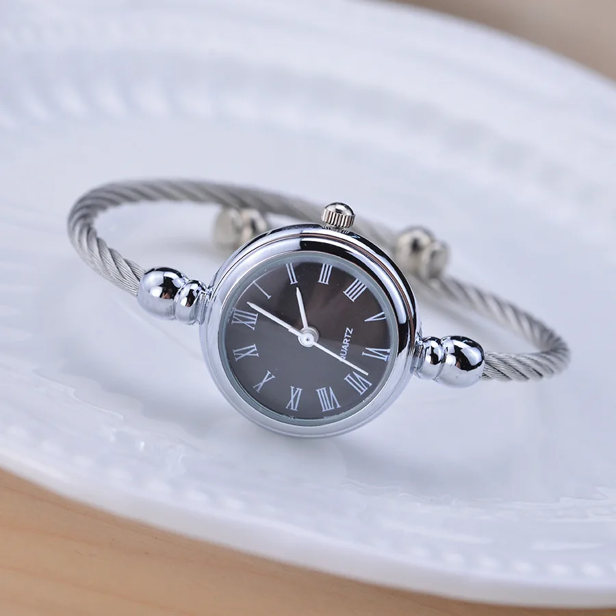 Простые Серебряные женские часы-браслет элегантный маленький браслет женские часы Ulzzang модный бренд Римский циферблат Ретро женские наручные часы - Цвет: Roma black