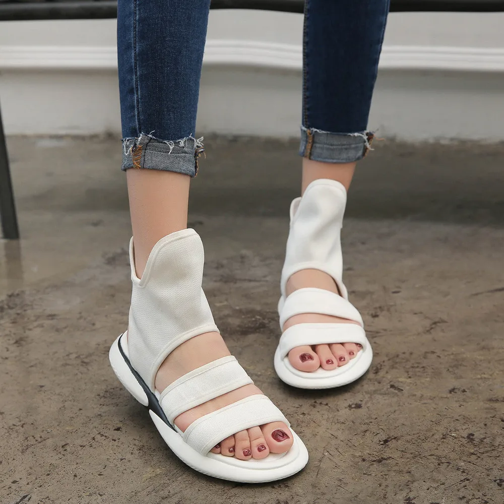 

flat sandals women 2019 Vintage Women Cloth Shake Shoes Summer Sandals Round Toe Gao Bang Flat Shoes #TX4