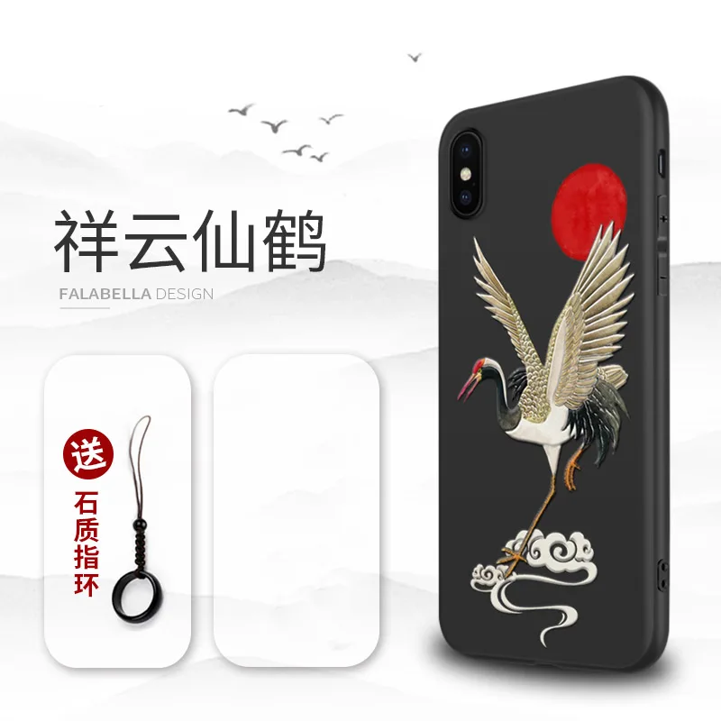 Отличный чехол для телефона с тиснением для Iphone XS MAX XS XR X 11 PRO MAX чехол Kanagawa Waves Carp Cranes 3D гигантский рельефный чехол для 7 8 PLUS