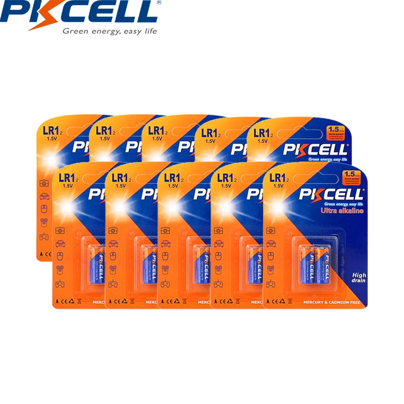 20 шт PKCELL LR1 Батарея 1,5 v N размер E90 N LR1 MN9100 910A щелочных аккумулятор основного и сухой батареи для Динамик Bluetooth
