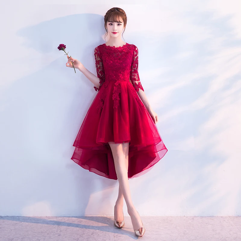 Элегантное женское платье трапециевидной формы с рукавом три четверти красные свадебные праздничные платья для невесты в китайском стиле