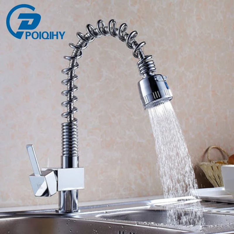 

Chrome Polished Spring Pull Out Kitchen Faucet Pull Down Dual Mode Spray Single Lever Mixer Tap Swivel Kitchen Spring Faucet