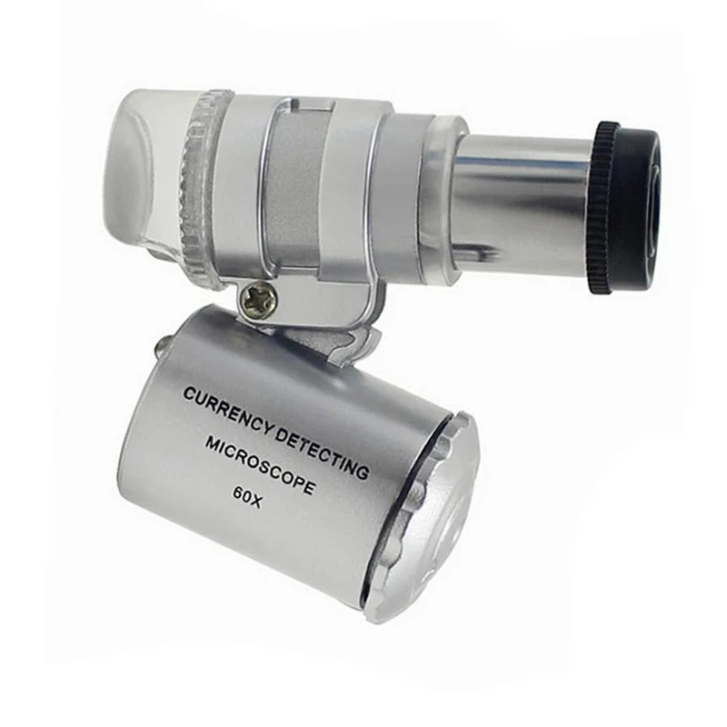 Mini Pocket handheld Jeweller 60X Microscope Magnifier Loupe Glass LED//UV light