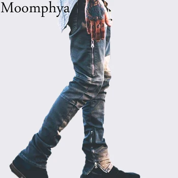 

Moomphya 2018 New Men black zipper jeans Slim skinny hip hop biker denim jeans pants for men