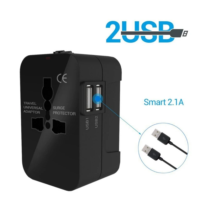 Универсальный международный переходник 2 USB Порты и разъёмы World Travel AC Мощность Зарядное устройство адаптер вилку
