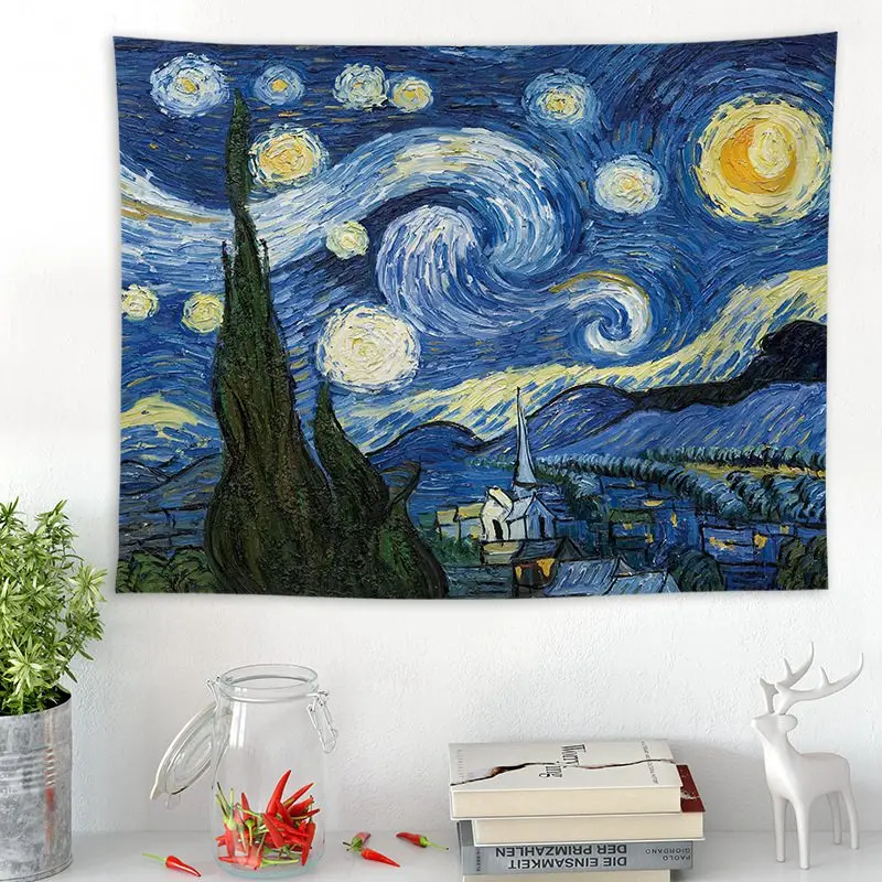 Настенный Гобелен Ван Гог с принтом звездного неба, абстрактная живопись, покрывало, скатерть, полиэстер, настенный - Цвет: 3