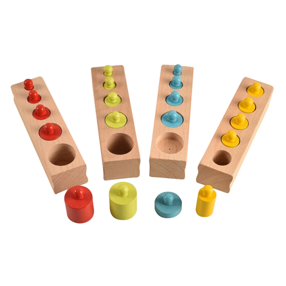 BOHS Home-sized Montessori Wooden Knobbed Cylinders Socket Family Pack Early Learning Education Toy 4pcs/set BOHS Home-sized Montessori Wooden Knobbed Cylinders Socket Family Pack Early Learning Education Toy 4pcs/set