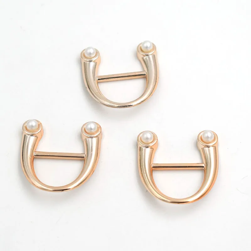 

39/42mm,20pcs hole23 pearl U shape gold no fade ribbon buckles bow acessories Invitation Ribbon Slider Headband Hair Clip DIY