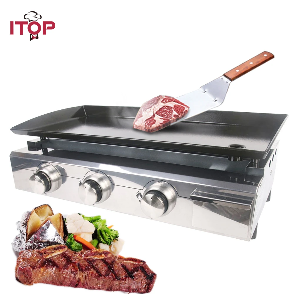 

ITOP 3 Burners Gas BBQ Grills Gas Barbecue Grills For Outdoor Camping Grills LPG Griddle Plancha Stainless Steel Grills