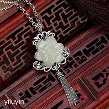 

KJJEAXCMY Fine jewelry S990, hollowed out, clover flowers, riches and fringes, pure silver Thai silver sweater chain pendant