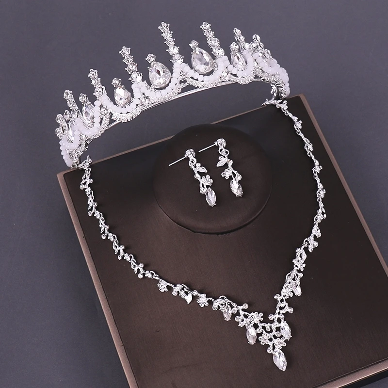 Bridal Jewelry Sets Wedding Crown Necklace With Earrings Bride Hair Ornaments Crystal Crown Necklace Women Accessories