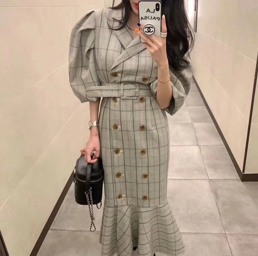 Vadim топовое модное платье vestido de festa весеннее новое женское длинное двубортное ретро-платье в стиле корта с узором «рыбий хвост»