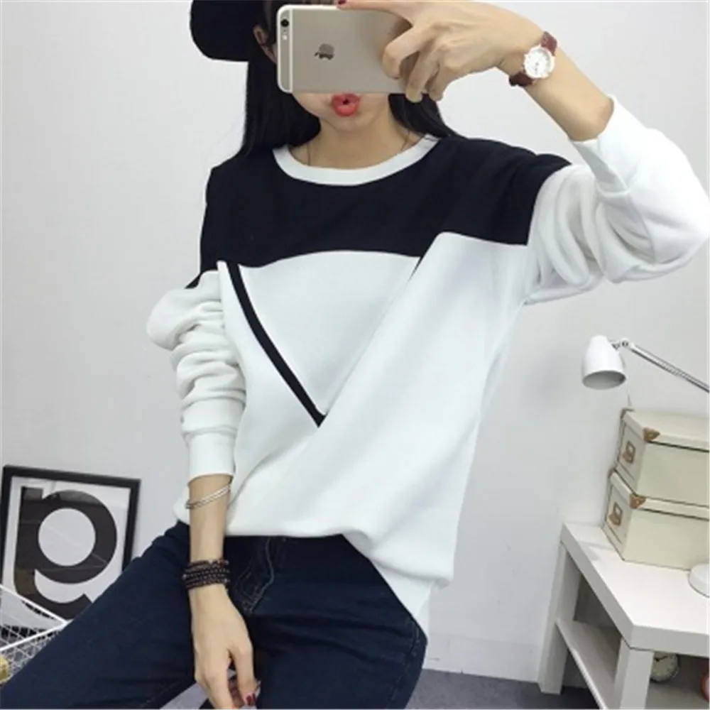 

Hoddies Women Winter Fashion Black White Spell Color Patchwork Hoodies Women Clothes Pullover Sweatshirt Female Tracksuit S-XXL