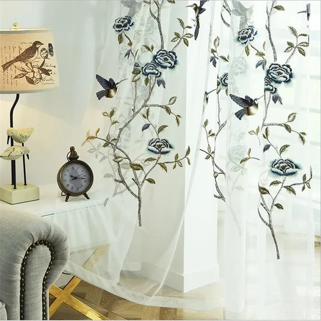 White Bird Embroidered Voile Curtains for Living Room the Bedroom