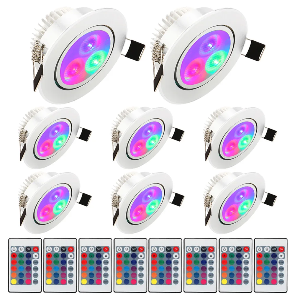 (8pcs/Lot) RGB 3W LED Ceiling Lamp With Remote Control Recessed Ceiling Light Colorful Spot