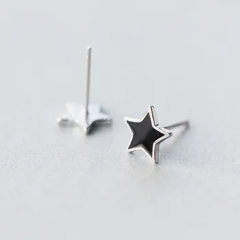 

Women's mEN'S 100% Real. 925 Sterling Silver jewelry Black Enamel Star stud Earrings Small Charms GTLE1355
