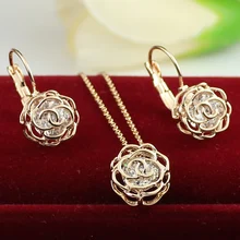 Envío Libre collar cristalino de la manera y los pendientes fijaron Italina Rigant Chapado En Oro Rosa Cristalino de La Joyería para las mujeres Fijada Loversgift