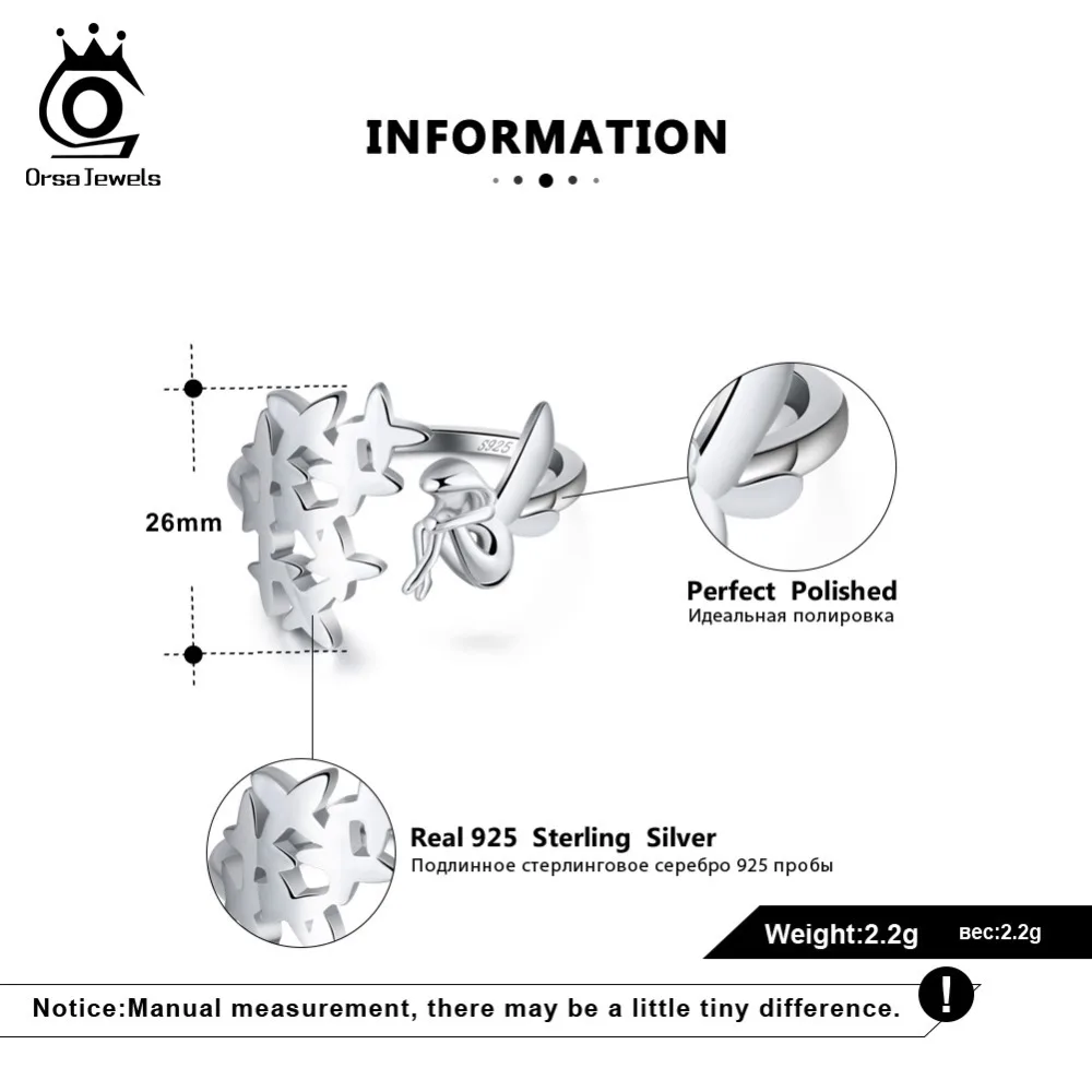 ORSA JEWELS Solid 925 Sterling Silver Ring Women Adjustable Original Fairy With Flowers Romantic Style Female Party Jewelry SR99