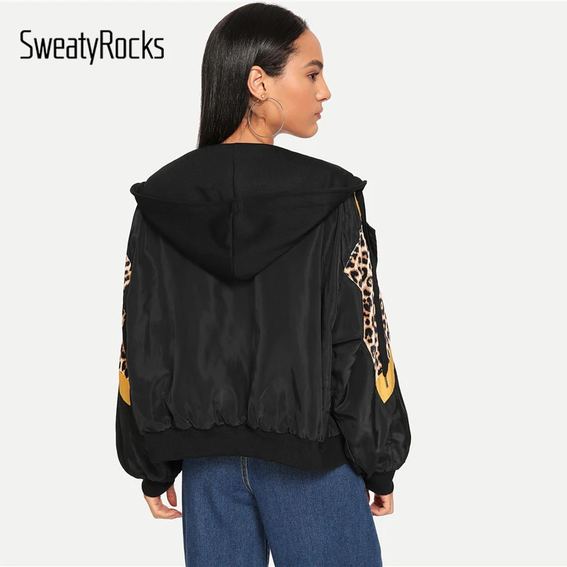 SweatyRocks ليوبارد طباعة مقنعين سترة طويلة الأكمام Colorblock زمم هوديس 2018 أزياء الخريف عارضة المرأة معاطف وسترات SweatyRocks ليوبارد طباعة مقنعين سترة طويلة الأكمام Colorblock زمم هوديس 2018 أزياء الخريف عارضة المرأة معاطف وسترات