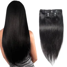 24″ 10PCS 120G Clip In Human Hair Straight Virgin Hair Clip In Hair Extensions Full Head Clip In Human Hair Extensions Black #1B