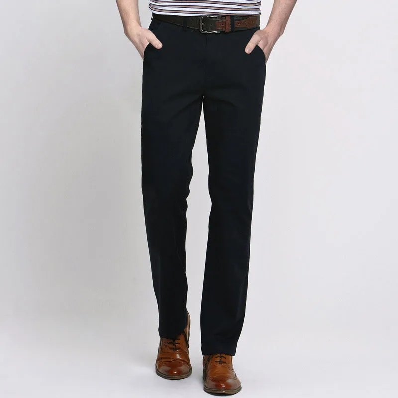Мужские повседневные брюки размера плюс 42, 44, 46, 48, 50, 56, деловые однотонные хлопковые свободные прямые брюки цвета хаки, Мужская брендовая одежда - Цвет: Blue black
