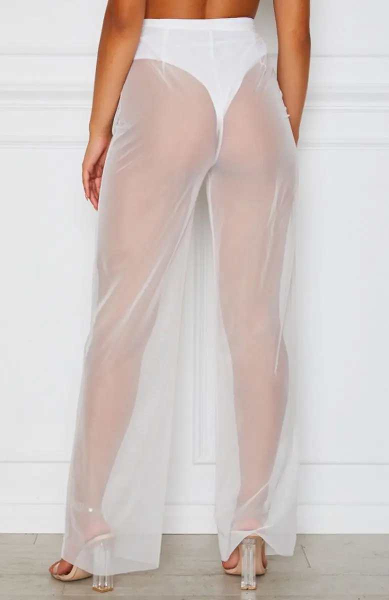 Женские летние пляжные сетчатые прозрачные штаны с высокой талией, бикини, Облегающие расклешенные брюки