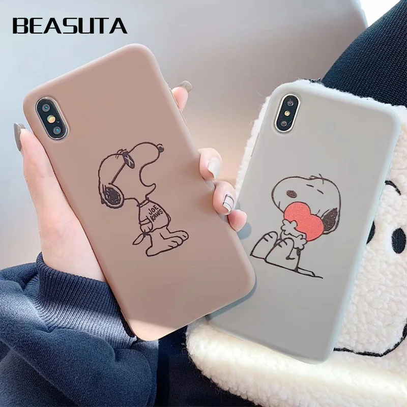 

Cute Drawing Snoopys matte Phone case For iphone 7 Case For iphone X Xs XR Xs Max 6S 6 7 8 Plus Snoopys Soft Cover Cases