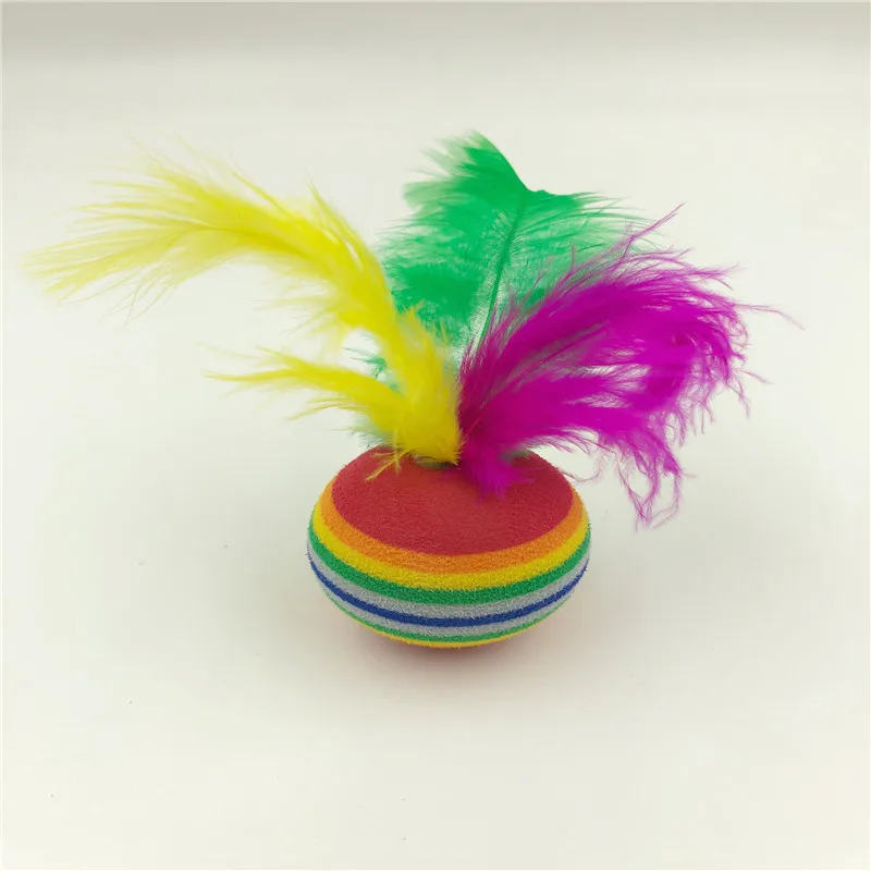 Кот Игрушка полосатый перо, игрушки для кошек шарики игрушки Укус устойчивостью радуга мяч котята игры кошка обучение ПЭТ- разные цвета