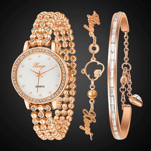 

Women's Jewelry Golden Tone Lovely Bear Chain Quartz Wrist Watch + 2 Bracelets