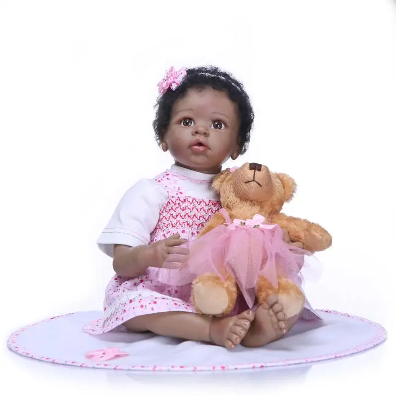 

55cm soft silicone reborn baby girl doll bebe reborn black skin newborn baby toys for kids party doll xams Gift bonecas oyuncak