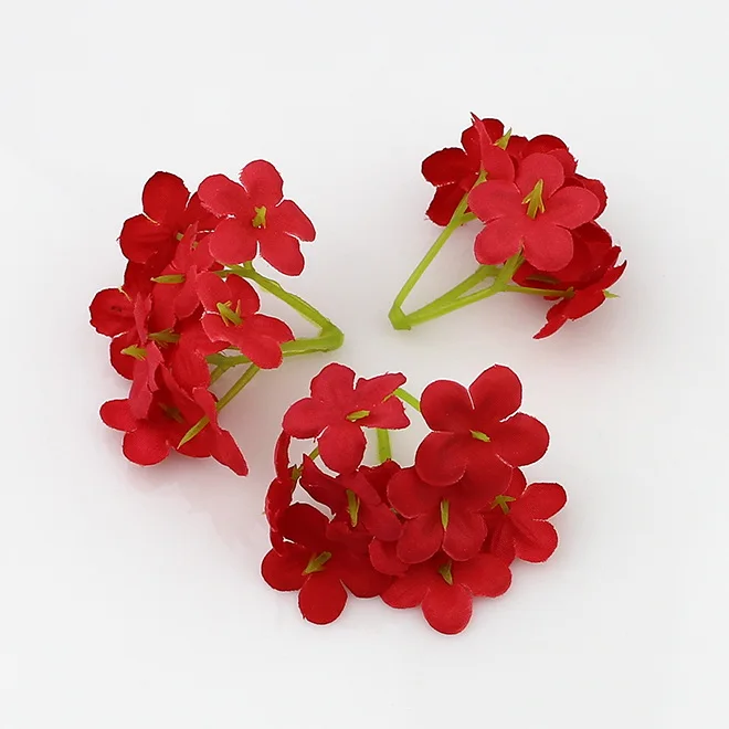 5 см мини гортензии головы искусственные цветки вишни цветы дома/свадебный цветок/венки/шляпа украшения 20 шт./лот - Цвет: Red
