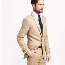 Цвета хаки, светло-коричневый льняные мужские костюмы для пляжа, свадьбы, повседневный мужской костюм, облегающий жених смокинг жениха одежда для жениха(куртка+ брюки